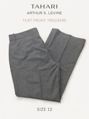 Tahari Arthur S Levine Gray Dress Pants Size 12 Flat Front Career Work Trousers